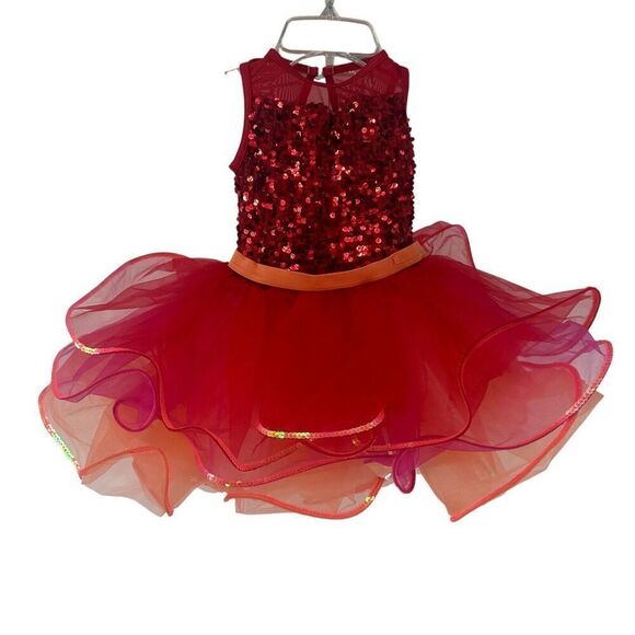 Weissman Ballet Dress Size XSC Tutu Red Sequin Pink Orange Style 14218 Dance - Picture 1 of 9